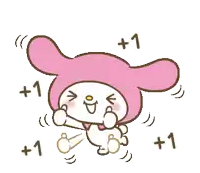 a cartoon drawing of a pink bunny with the number 1 surrounding her