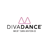 the logo for diva dance west san antonio is a pink and black logo with a pink triangle in the middle .