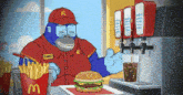a cartoon gorilla is working at a mcdonald 's