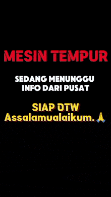 a blue background with the words mesin tempur sedang menunggu info dari pusat