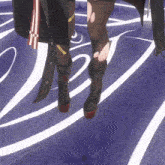 a woman 's legs are shown in a close up with a purple background