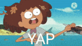a cartoon character with the word yap written on the bottom