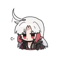 a cartoon drawing of a girl with white hair and a red jacket .