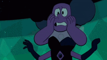 a cartoon character with a purple face and a pearl on it