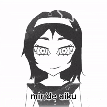a black and white drawing of a man with the word mir de aiku on the bottom