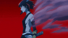 a drawing of a girl holding a sword with smoke coming out of it