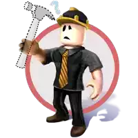 a cartoon character is holding a hammer and has a question mark above his head