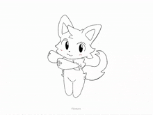 a black and white drawing of a cartoon fox