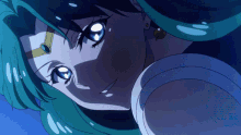 a close up of a person 's face with green hair