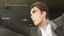 a man in a suit is playing a video game called viggle