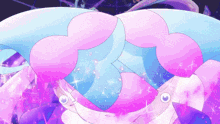 a purple and blue drawing of a person with a purple background