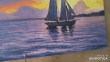 a painting of a sailboat in the ocean is made by animatica