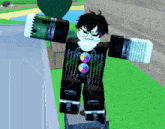 a cartoon character with a newspaper on his arm