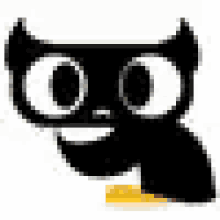 a black cat with horns and a yellow tail is wearing sunglasses .