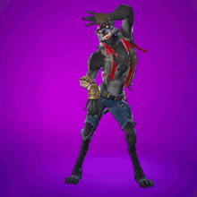 a werewolf is standing on a purple background with its mouth open