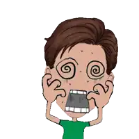 a cartoon of a boy with a swirl in his eyes