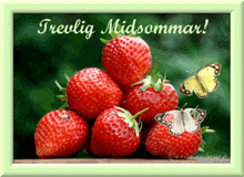 a framed picture of strawberries with the words trevlig midsommar on the top
