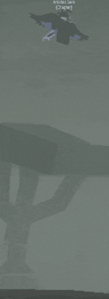 a cartoon character with a sword is flying through the air in the fog .