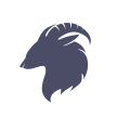 a silhouette of a goat 's head with long horns .