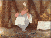 a cartoon of a man holding a towel with the words allez en place on the bottom