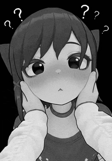 a black and white drawing of a girl with a cat ear