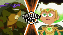a turtle and a girl are on a fan battle cast poster