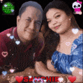 a picture of a man and a woman with the name sanchie on the bottom right