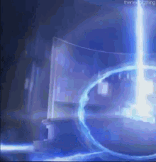 a blue lightning bolt is coming out of a glass container .