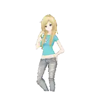 a pixel art of a girl wearing a blue shirt and jeans