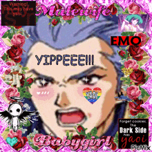 a picture of a man with a rainbow heart on his face with the words vippeee !!!