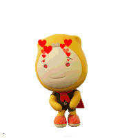 a cartoon character with red hearts on his face and the word loves above him