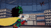 a pixel art drawing of a superhero fighting a monster