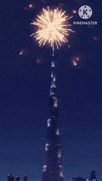fireworks are displayed in front of the world 's tallest building in a video made by kinemaster