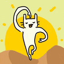 a cartoon drawing of a cat standing on a hill .