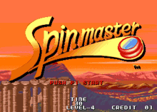 a video game called spinmaster has a sunset in the background