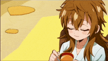 a girl with long brown hair is drinking a cup of tea