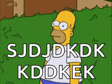 a cartoon of homer simpson with the words sjdjdkdk kddkek written below him