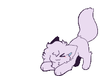 a cartoon drawing of a purple cat laying down with a tear coming out of its eyes .