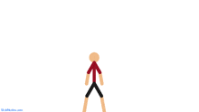 a stick figure with a red shirt and black shorts is standing in front of a white background