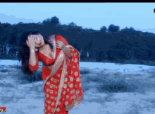 Red Saree Clevage GIF