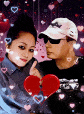 a painting of a man and a woman with hearts surrounding them