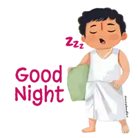 a cartoon of a man holding a pillow and the words good night