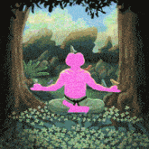 a painting of a pink frog in a lotus position