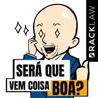 a cartoon of a man talking on a cell phone with the words sera que vem coisa boa below him