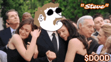 a group of people hugging a man with steve written on the bottom right