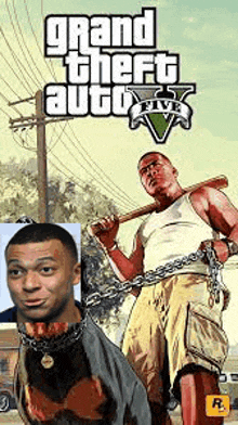 a poster for grand theft auto 5 with a picture of a man holding a bat .
