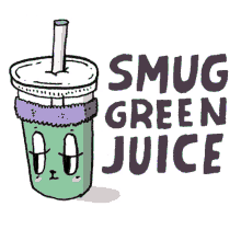 food party smug green juice sad sleepy eyes pink straw