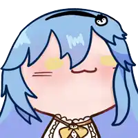 a cartoon drawing of a girl with blue hair and a black penguin on her head