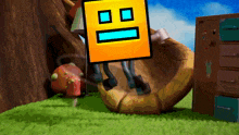 a cartoon character with a smiley face is sitting on a ball