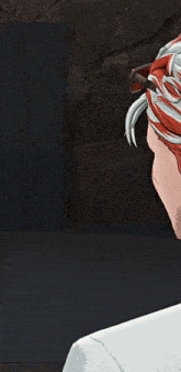 a close up of a man 's face with red and white hair